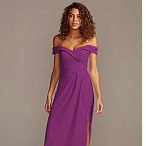 David’s Bridal Off-the-Shoulder dress in Juniper